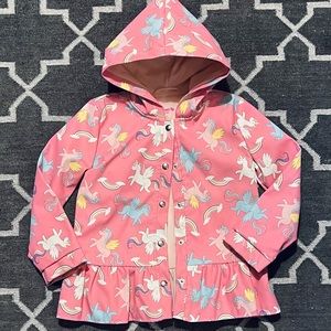 Hooded Lined Raincoat with Snap Button Closure and Ruffle Hem